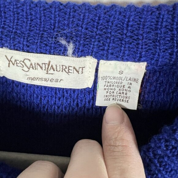Yves Saint Laurent Sweater Mens Size Small Blue Black Striped 100% Wool vintage - Picture 6 of 8